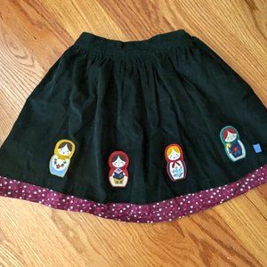 Little Bird Forest Green Corduroy Russian Nesting Doll Skirt Purple Lining 5-6yr